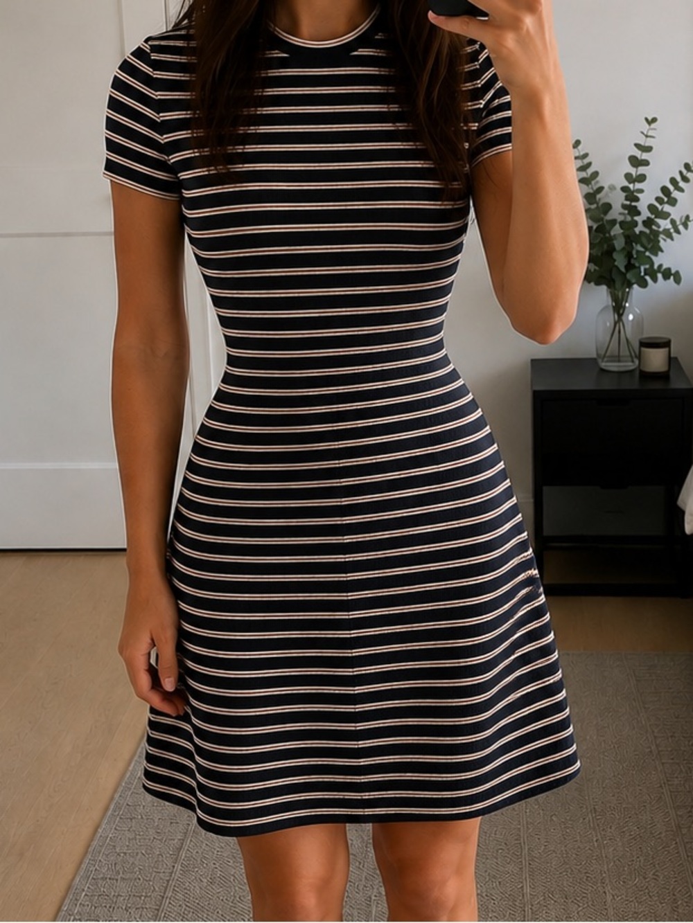Striped Black and Light Pink Knit Mini Dress